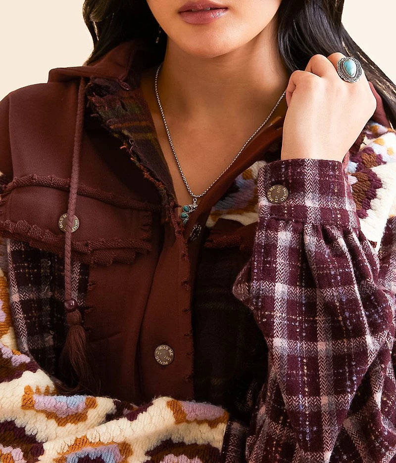 Pieced Plaid Hooded Jacket