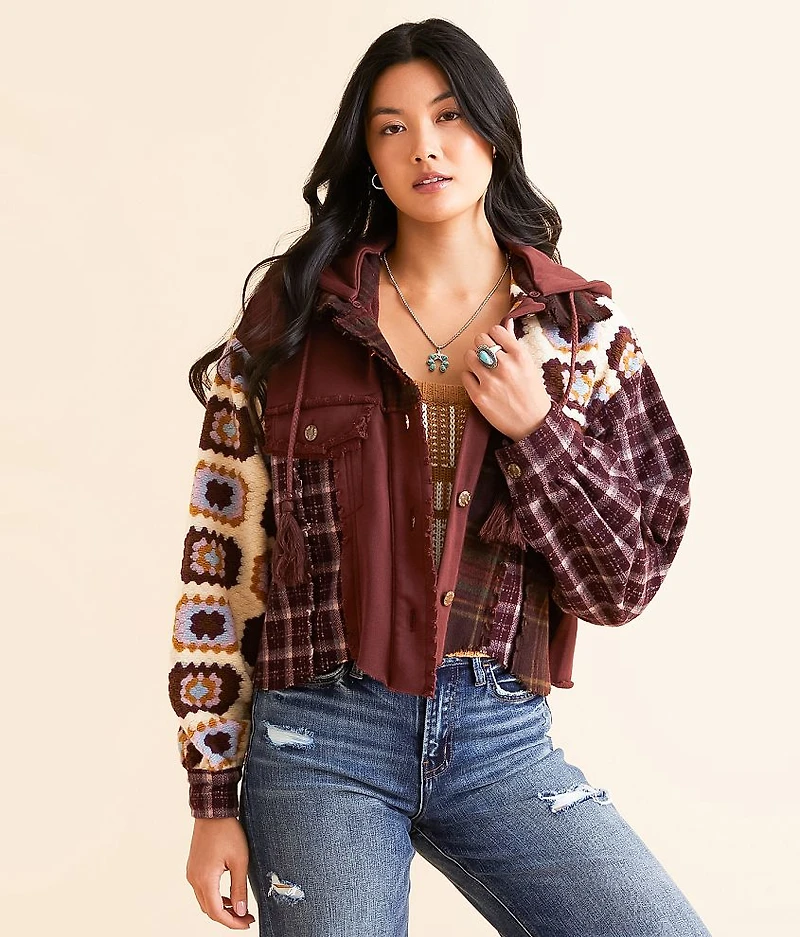 Pieced Plaid Hooded Jacket