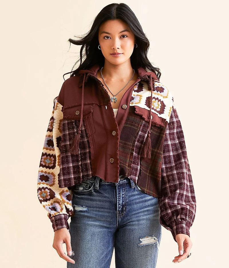 Pieced Plaid Hooded Jacket