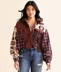 Pieced Plaid Hooded Jacket