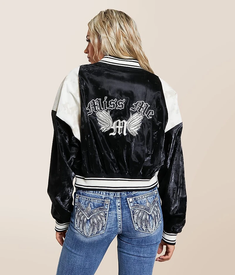 Pieced Sheen Faux Leather Bomber Jacket