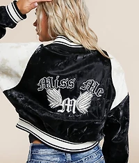 Pieced Sheen Faux Leather Bomber Jacket