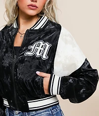 Pieced Sheen Faux Leather Bomber Jacket