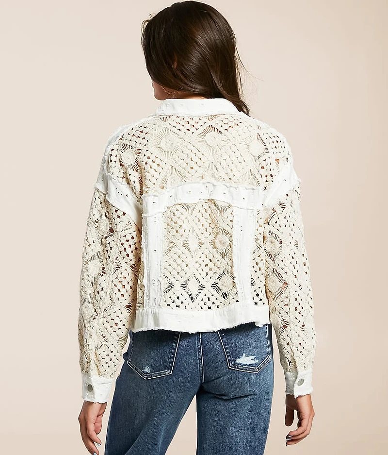 Pieced Eyelet Denim Cropped Jacket