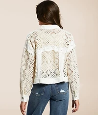 Pieced Eyelet Denim Cropped Jacket