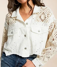 Pieced Eyelet Denim Cropped Jacket