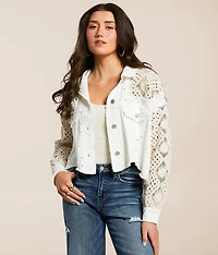Pieced Eyelet Denim Cropped Jacket