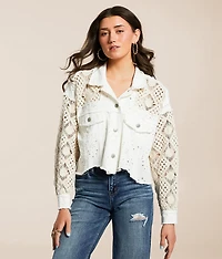 Pieced Eyelet Denim Cropped Jacket