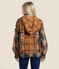 Washed Plaid Hooded Shacket