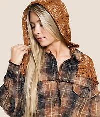 Washed Plaid Hooded Shacket