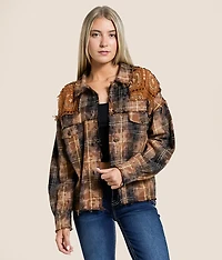 Washed Plaid Hooded Shacket