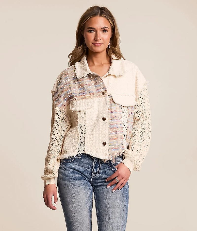 Pieced Crochet Cropped Jacket