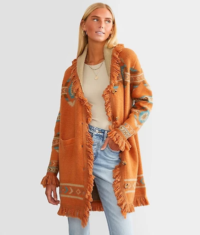 Miss Me Aztec Print Cardigan Sweater