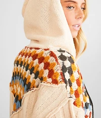 Mixed Print Hooded Cardigan Sweater