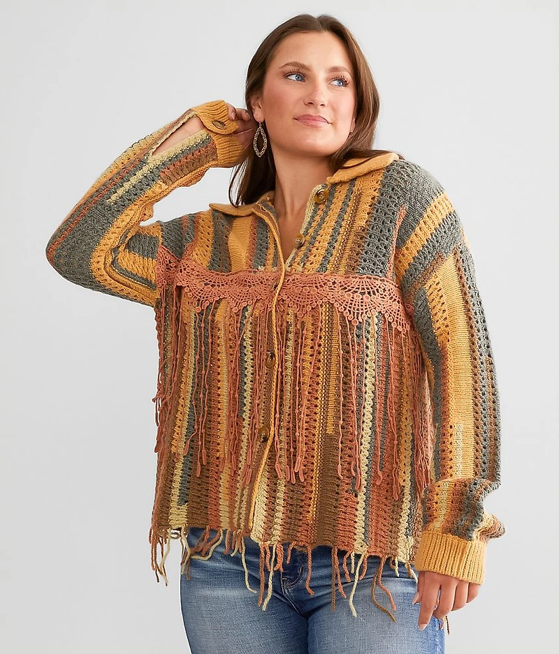Crochet Fringe Cardigan Sweater