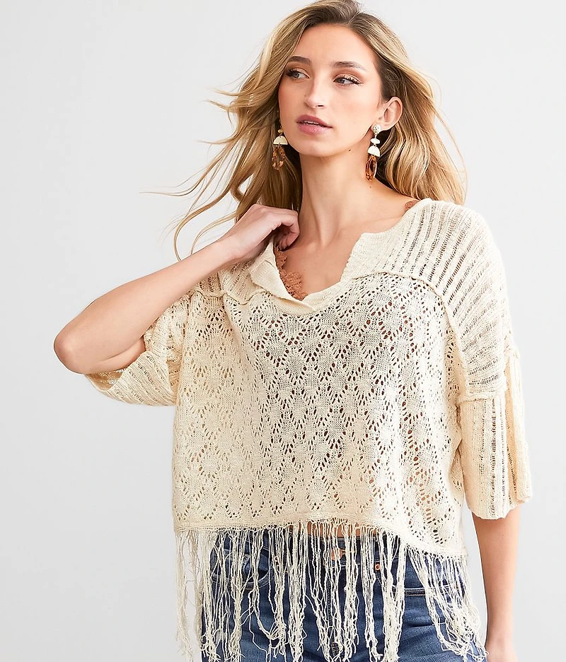 Crochet Fringe Cropped Sweater