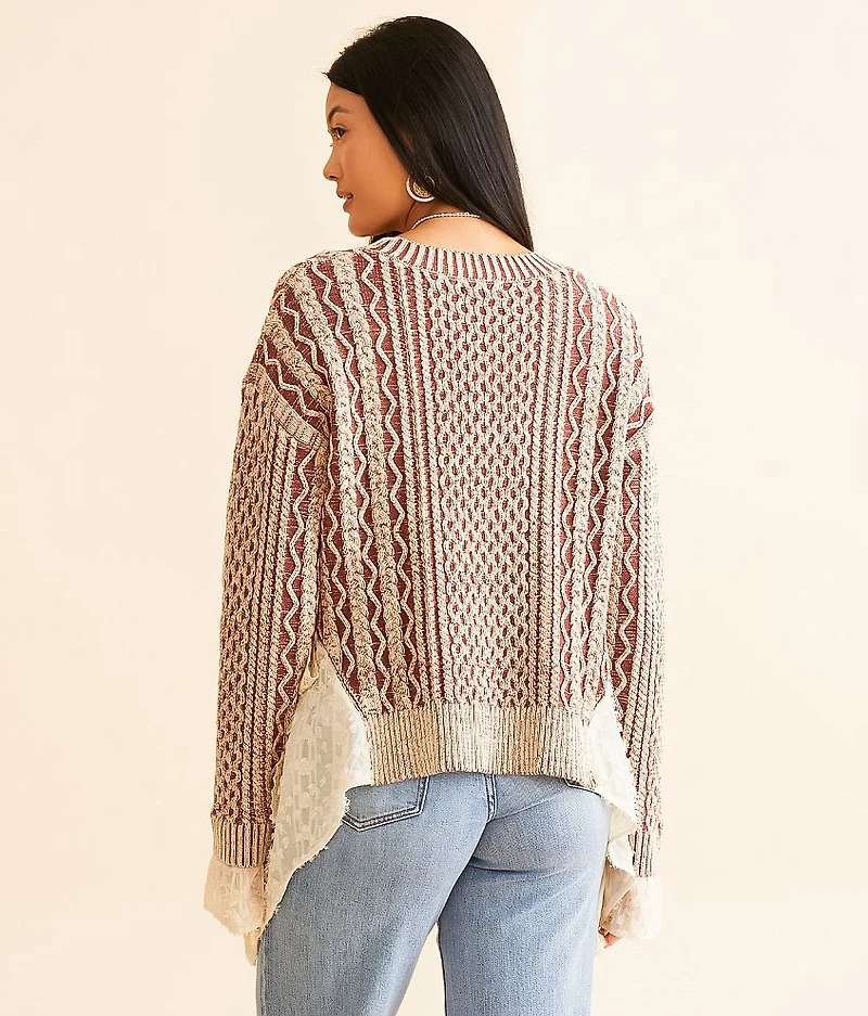 Cable Knit Pieced Mesh Sweater