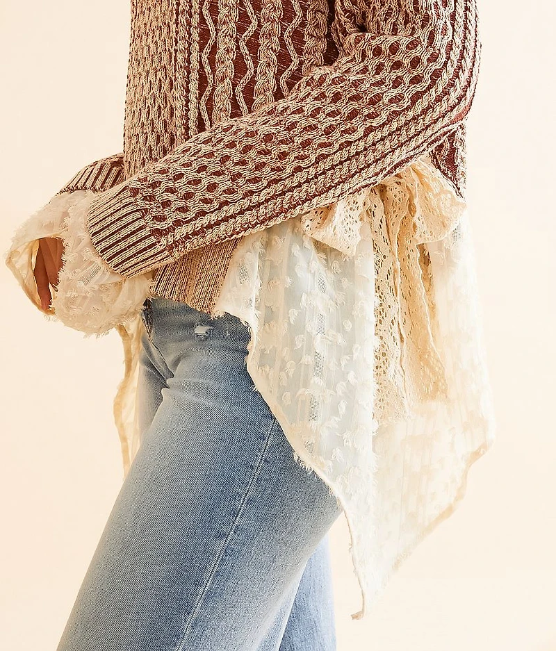 Cable Knit Pieced Mesh Sweater