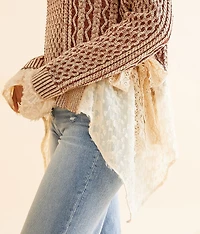 Cable Knit Pieced Mesh Sweater
