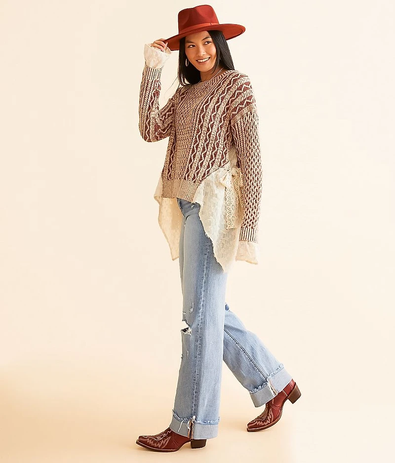Cable Knit Pieced Mesh Sweater