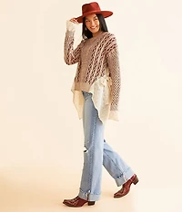 Cable Knit Pieced Mesh Sweater