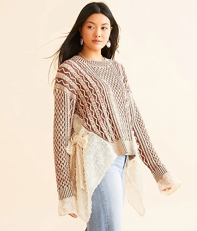 Cable Knit Pieced Mesh Sweater