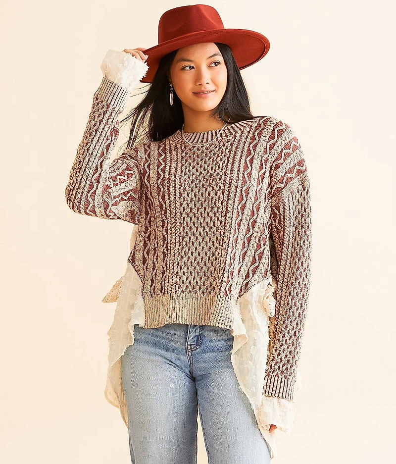Cable Knit Pieced Mesh Sweater