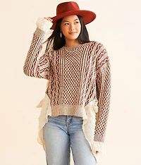 Cable Knit Pieced Mesh Sweater
