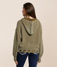 Destructed Cable Knit Hooded Sweater