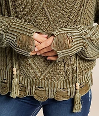 Destructed Cable Knit Hooded Sweater