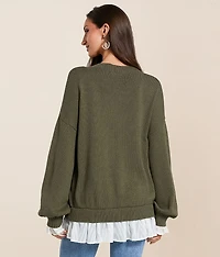 Chiffon Trim Lace-Up Sweater
