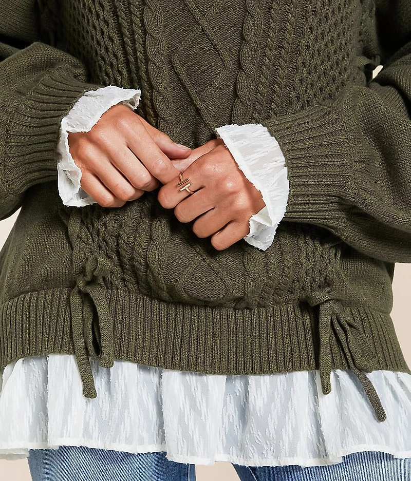 Chiffon Trim Lace-Up Sweater
