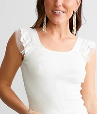 Mesh Ruffle Strap Tank Top