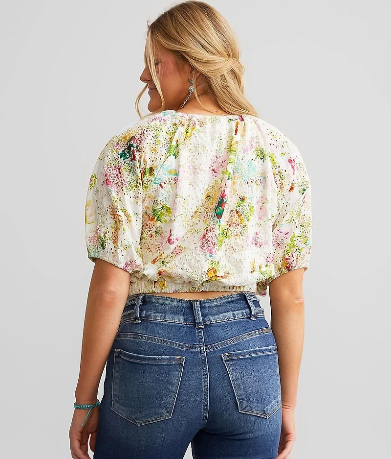 Floral Eyelet Puff Sleeve Top