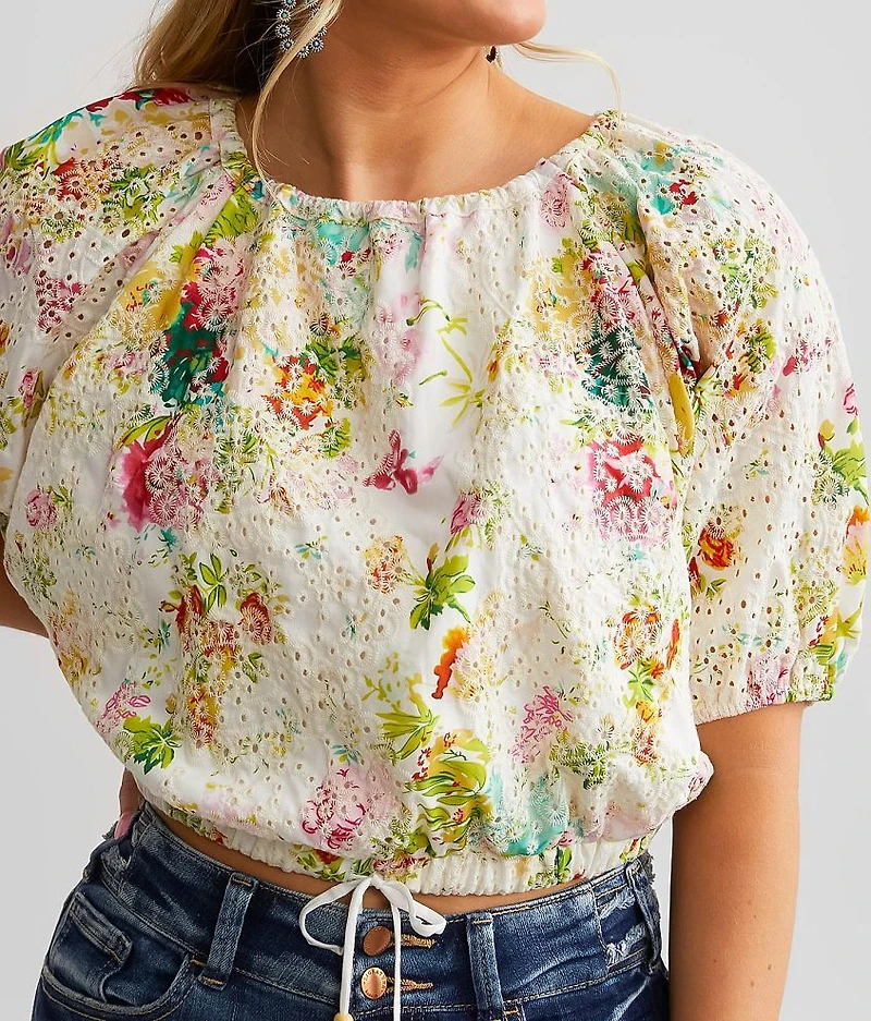 Floral Eyelet Puff Sleeve Top