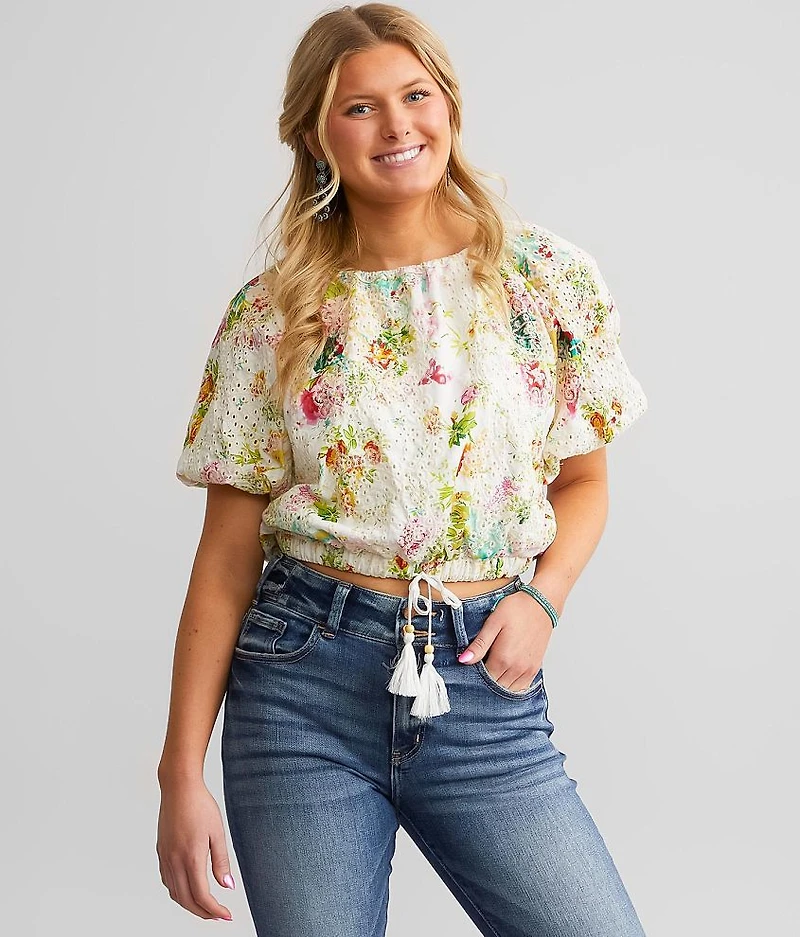 Floral Eyelet Puff Sleeve Top