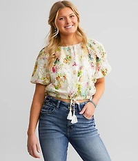 Floral Eyelet Puff Sleeve Top