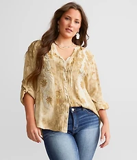Mixed Media Floral Embroidered Top