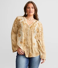 Mixed Media Floral Embroidered Top