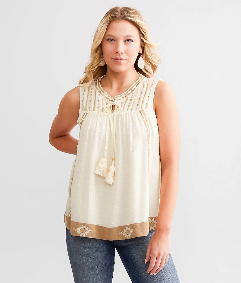 Nubby Floral Embroidered Tank Top