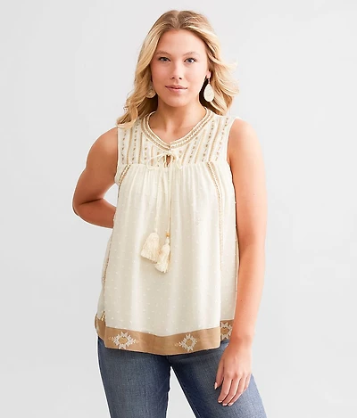 Nubby Floral Embroidered Tank Top