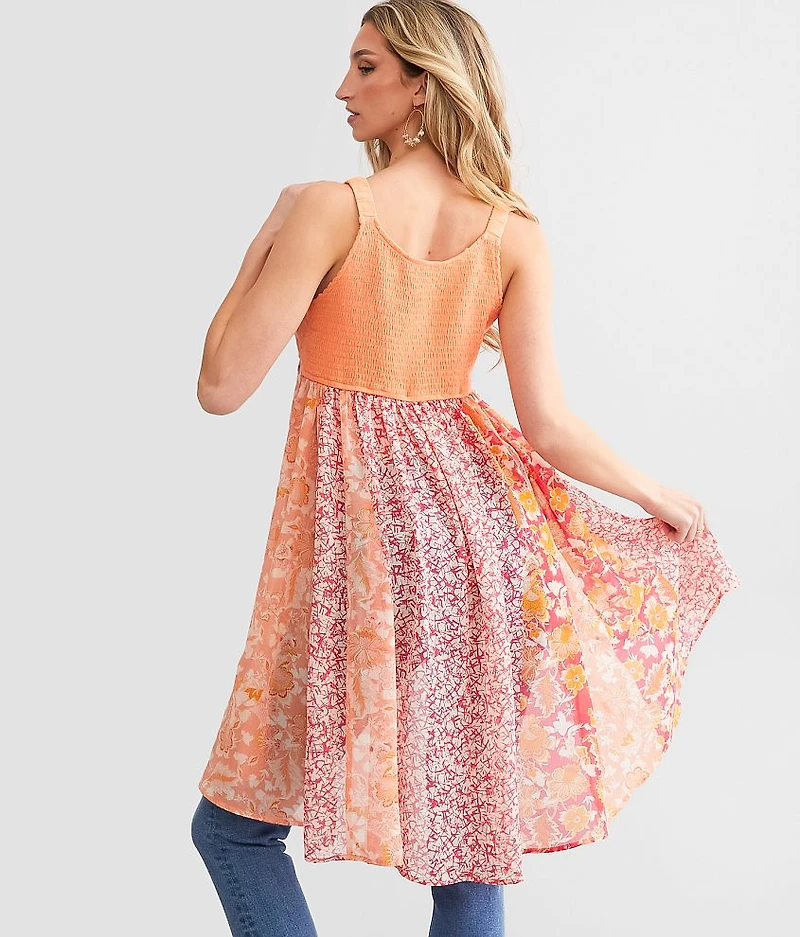 Nubby Floral Chiffon Tunic Tank Top