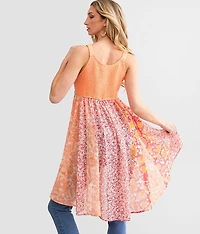 Nubby Floral Chiffon Tunic Tank Top