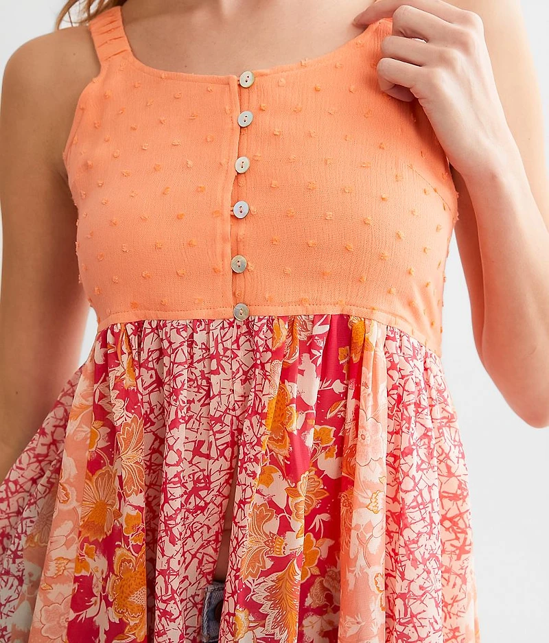 Nubby Floral Chiffon Tunic Tank Top