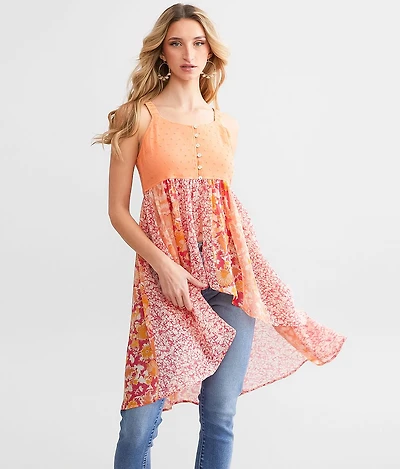 Nubby Floral Chiffon Tunic Tank Top