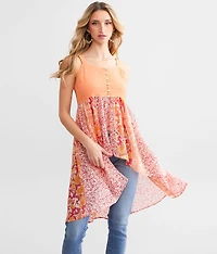Nubby Floral Chiffon Tunic Tank Top