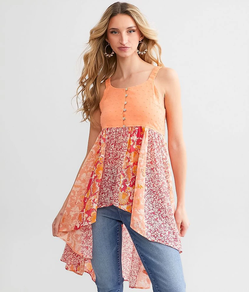 Nubby Floral Chiffon Tunic Tank Top