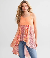 Nubby Floral Chiffon Tunic Tank Top
