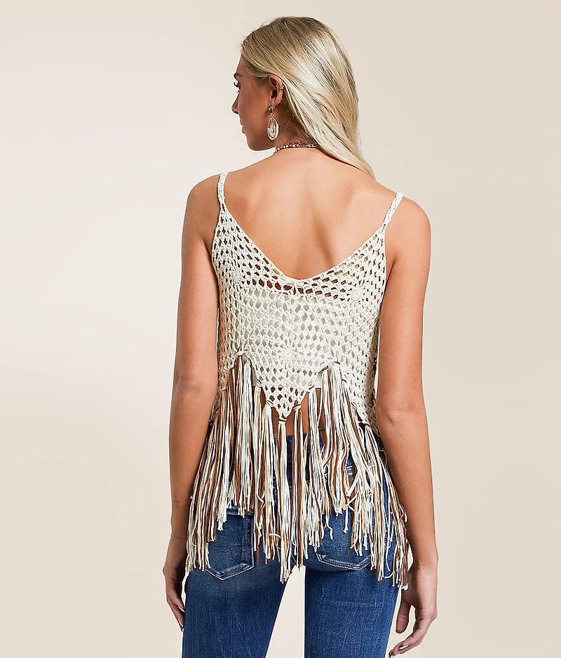 Crochet Fringe Sweater Tank Top