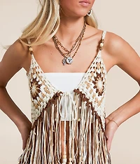 Crochet Fringe Sweater Tank Top